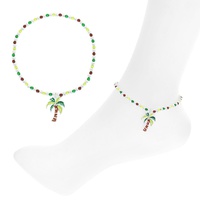 TROPICAL PALM TREE  ENAMEL COATED BEADED ANKLET