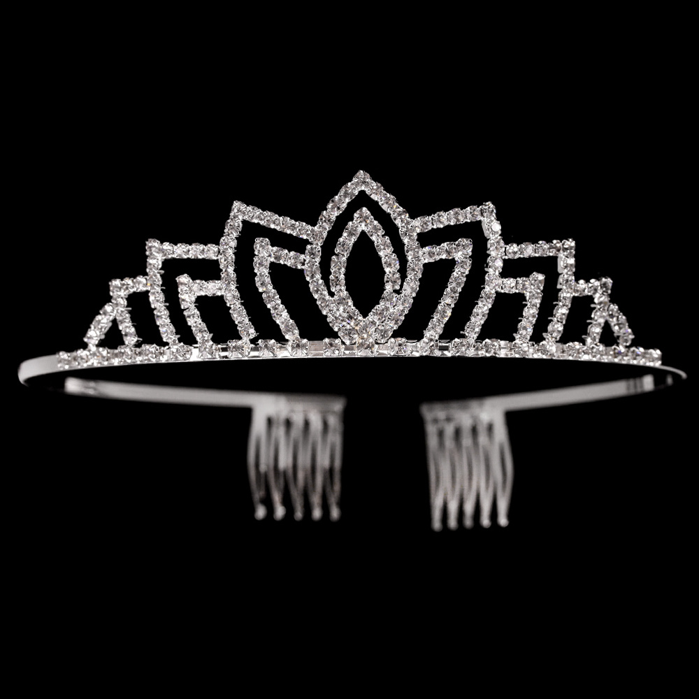 HTY8738 S LOTUS FLOWER RHINESTONE TIARA - Tiara & Crown