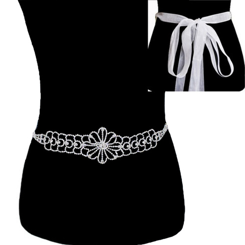 Rhinestone Wedding Tie Sash Belt Btm1561Scl