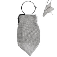CRYSTAL RHINESTONE RING WRISTLET MESH EVENING CLUTCH PURSE WITH DETACHABLE METAL CHAIN STRAP