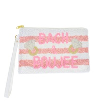 BACH AND BOUJEE STRIPED SEED BEAD HANDMADE BEADED BACHELORETTE ZIPPER COIN BAG WITH WRISTLET STRAP