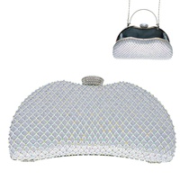 45" STRAP CRYSTAL RHINESTONE LATTICE PATTERN EVENING BOX CLUTCH PURSE WITH DETACHABLE METAL CHAIN STRAP
