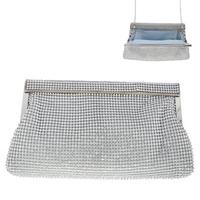 CRYSTAL RHINESTONE STONE MESH POUCH EVENING CLUTCH PURSE WITH METAL CHAIN STRAP
