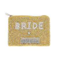 HANDMADE BRIDE SEED BEAD AND RHINESTONE BEADWORK ZIPPER COIN BAG