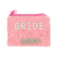 HANDMADE BRIDE SEED BEAD AND RHINESTONE BEADWORK ZIPPER COIN BAG