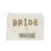 HANDMADE BRIDE SEED BEAD AND RHINESTONE BEADWORK ZIPPER COIN BAG
