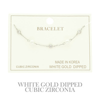 GOLD PLATED PEARL CZ STATION BRACELET