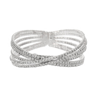 CRISS CROSS MEMORY WIRE RHINESTONE CUFF BR