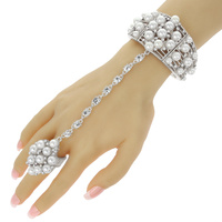 RHINESTONE AND PEARL STRETCH SLAVE BRACELET