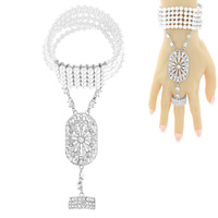 RHINESTONE AND PEARL CUFF SLAVE BRACELET