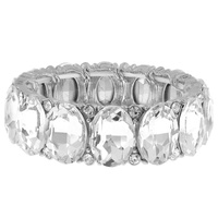 OVAL GLASS CRYSTAL STONE CLUSTER STRETCH BANGLE BRACELET