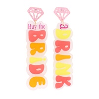 2-TIER ENGAGEMENT RING POST "BUY THE BRIDE A DRINK" ACETATE GLITTER LONG DROP EARRINGS