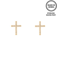 FLASH-PLATED CRYSTAL PAVE CROSS EARRINGS