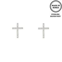 FLASH-PLATED CRYSTAL PAVE CROSS EARRINGS
