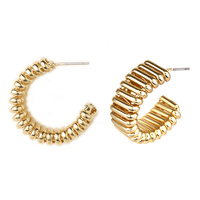 POLISHED RIBBED OPEN HOOP EARRINGS