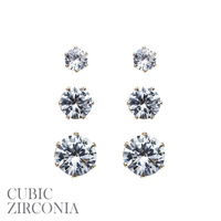 3 PAIRS CRYSTAL CUBIC ZIRCONIA CZ EARRINGS