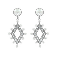 FASHION PEARL AND RHINESTONE DIAMOND SHAPE DANGLE EARRINGS