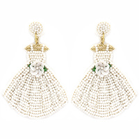 BEADED HANGING BRIDAL BOUQUET DRESS DROP EARRINGS