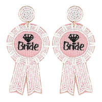 BRIDE SEED BEAD EMBELLISHED RIBBON DROP EARRINGS - BACHELORETTE PARTY HEN PARTY BRIDE TO BE JEWELRY