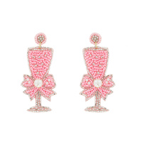 SEED BEAD HANDMADE BRIDAL RIBBON CHAMPAGNE GLASS TOAST BEADWORK DROP EARRINGS