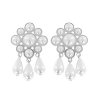 FLORAL PEARL TEARDROP TASSEL DANGLE AND DROP PEARL EARRINGS