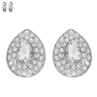 CRYSTAL RHINESTONE TEARDROP CUT HALO CLIP-ON EARRINGS