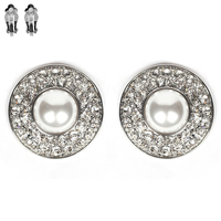 Round Pearl with Stone Clip Earrings