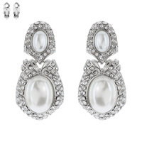 Dangly Teardrop Gem with Stones Clip Earrings