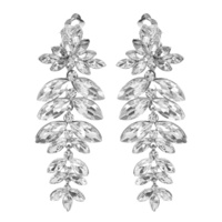 PETAL LINEAR LONG DROP CRYSTAL RHINESTONE CLIP ON EARRINGS