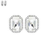 RADIANT CUT OCTAGONAL FRAME HALO CLIP ON EARRINGS
