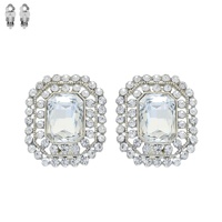 CRYSTAL RHINESTONE OCTAGON CUT HALO CLIP-ON EARRINGS