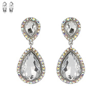 Dangly Teardrop Gem Clip Earrings