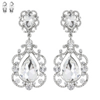 Dangly Teardrop Gem Clip Earrings Ecq28Rcl