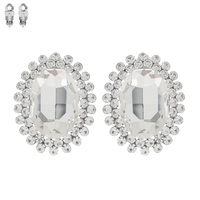 OVAL CUT SUNBURST DOUBLE HALO CLIP ON EARRINGS