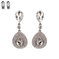 Dangly Teardrop Gem Metal Clip Earrings Ecq56Rcl