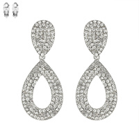 Dangly Stone Encrusted Teardrop Metal Clip EARRINGS