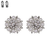 Round Pearl With Stone Clip Earrings