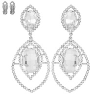 2-TIER PETAL SHAPED CRYSTAL RHINESTONE PAVE CLIP ON LONG DROP EARRINGS