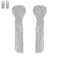 STATEMENT CRYSTAL RHINESTONE TASSEL CLIP ON LONG DROP EARRINGS