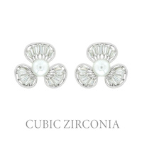 PEARL AND CZ CUBIC ZIRCONIA STUD EARRINGS