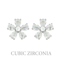 PEARL AND CZ CUBIC ZIRCONIA FLOWER  STUD EARRINGS