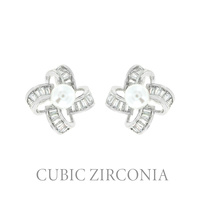 PEARL AND CZ CUBIC ZIRCONIA FLOWER  STUD EARRINGS