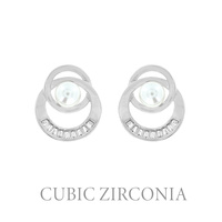 PEARL AND CZ CUBIC ZIRCONIA STUD EARRINGS