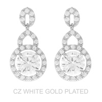 2-TIER GOLD PLATED CZ HALO LINK DROP EARRINGS