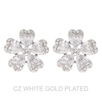 GOLD PLATED CZ GEMSTONE FLORAL STUD EARRINGS