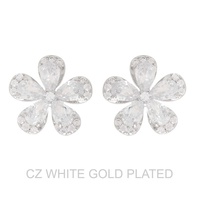 GOLD PLATED CZ GEMSTONE FLORAL STUD EARRINGS