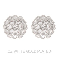 GOLD PLATED CZ PAVE BUTTON STUD EARRINGS