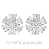 GOLD PLATED CZ GEMSTONE FLORAL STUD EARRINGS