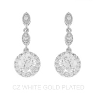 3-TIER GOLD PLATED CZ PAVE LEAF DROP EARRINGS