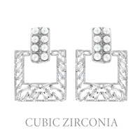 PEARL AND CZ CUBIC ZIRCONIA STUD EARRINGS